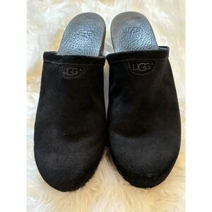 UGG Australia Womens Black Suede Leather Abbie Studded Wooden Clog Mules Size 5